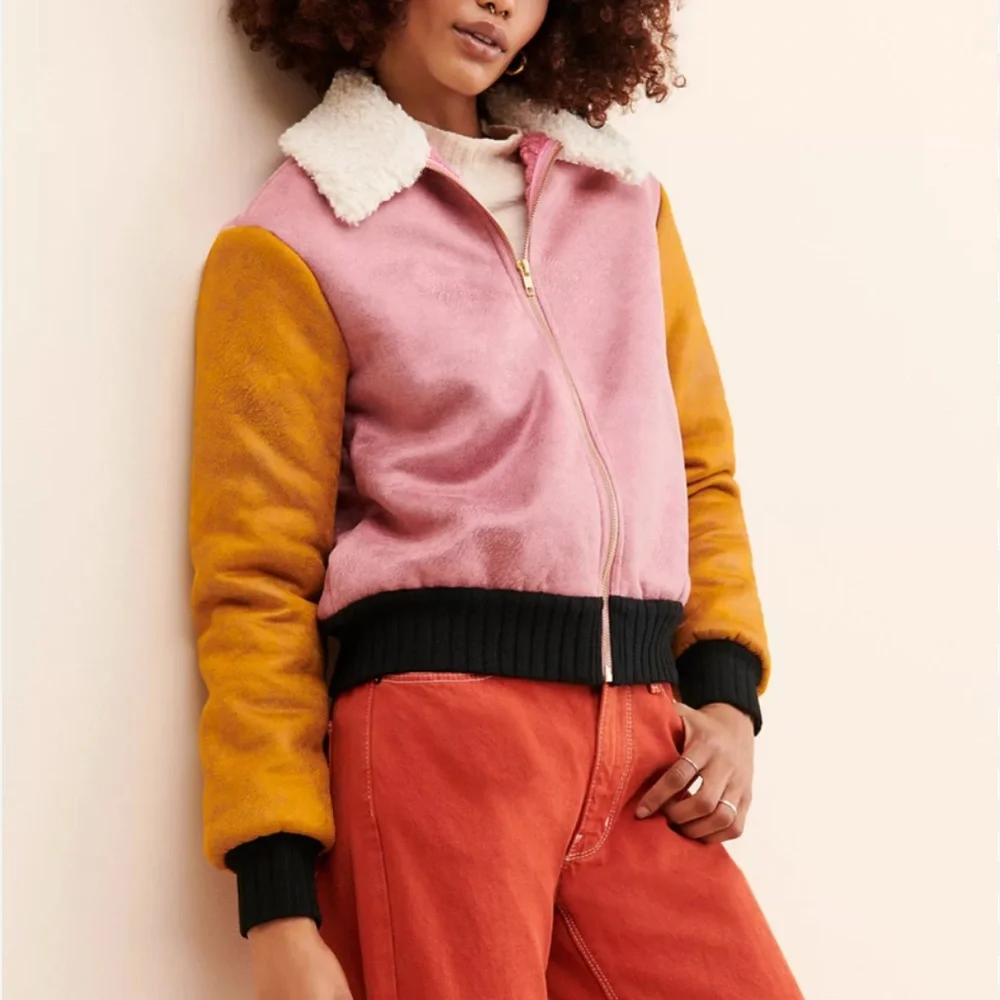 ANTHROPOLOGIE HUTCH faux suede Colorblock bomber Jacket - Picture 1 of 9